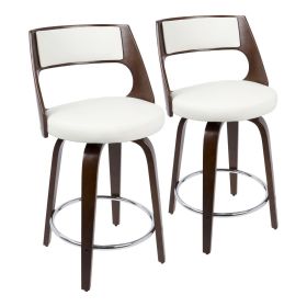 Cecina Mid-Century Modern Counter Stool with Swivel in Cherry and White Faux Leather by - Set of 2