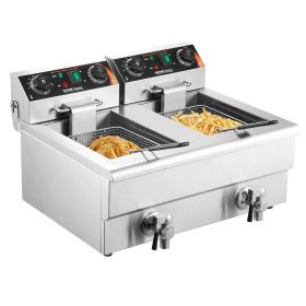 Commercial Deep Fryer, Dual Tank 3000W Electric Countertop Fryer with Basket, 2 x 11.6Qt/11L Double Stainless Steel Oil Fryer with Oil Filtration