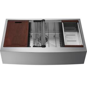 Farmhouse Kitchen Sink, 304 Stainless Steel Drop-In Sinks, Top Mount Single Bowl Basin with Ledge & Accessories