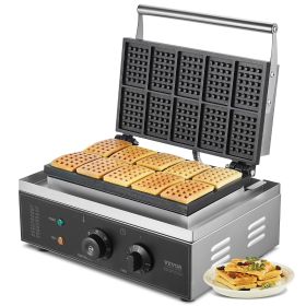 Commercial Waffle Maker, 10PCS Rectangle Waffle Baker Machine, 1550W Non-Stick Stainless Steel Belgian Waffle Iron with Temp and Time Control, Ha
