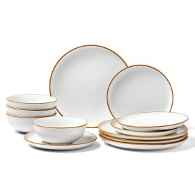 Dinnerware Set, Service for 4 (12 PCS), Round Plates and Bowls Sets, Scratch Resistant Ceramic Dinner Ware