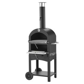 Outdoor Pizza Oven, 12" Pellet Fire Ovens, 2-Layer Pizza Oven Wood Fired, Wood Burning Outdoor Pizza-Oven with 2 Removable Wheels