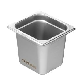 6 Pack Hotel Pans, 1/6 Size Anti-Jam Steam Pan, 0.8mm Thick Stainless Steel Restaurant Steam Table Pan, 6-Inch Deep Commercial Table Pan