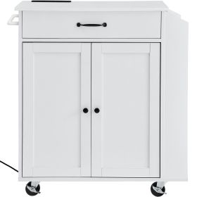Kitchen Island Cart, 32" Mobile Carts with Storage Cabinet, Rolling Table with Power Outlet, Spice Rack, Towel Bar, Adjustable Shelf, Drawer