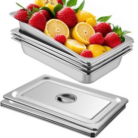 4 Pack Steam Table Pans 20.9 x 12.8 x 3.9 Inch Deep Steam Table Pan Full Size 13L Deep Food Container Stainless Steel Oven Tray Hotel Pans Anti-J