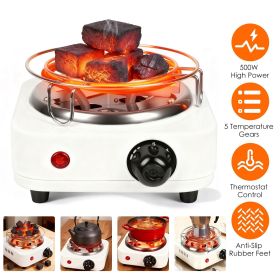 Electric Charcoal Burner 500W Hookah Charcoal Burner Compact Coal Burner for Hooka Cubes Shisha with Grill and Tongs 5 Temperature Gears 338°F-10 (Color: White)